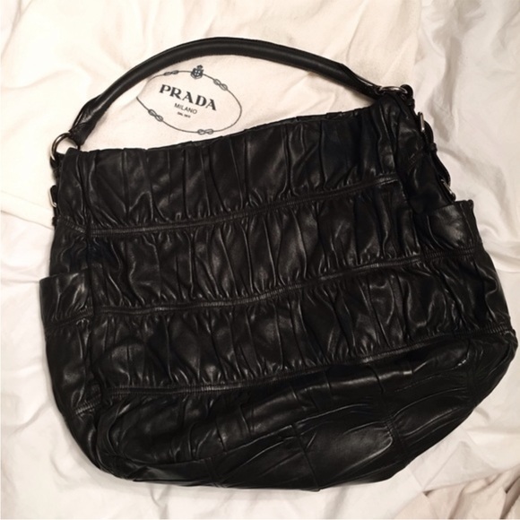 Prada Nappa Leather Gaufre Hobo Black Handbag. Gorgeous Ruffled Purse! - Picture 1 of 6